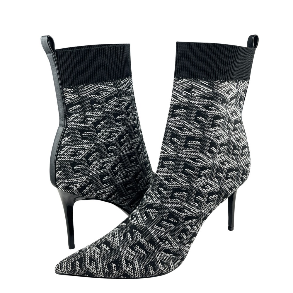 GUESS Women's Dallyca Ankle Sock Boots 9M Black Gray Knit Stiletto Pointed Toe